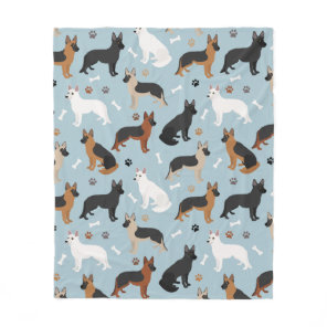 German Shepherd Bones and Paws Fleece Blanket