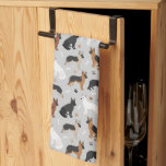 German Shepherd Bones and Paws Kitchen Towel<br><div class="desc">Cute German Shepherds in black and tan,  black and red,  black and silver,  white and back color coats sit and stand with scattered dog bones and paw prints on a light gray background.</div>