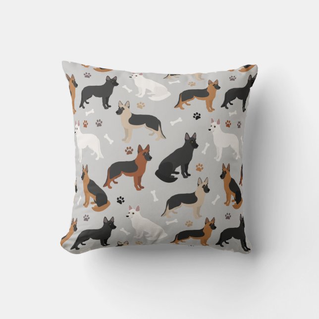 German Shepherd Bones and Paws Throw Pillow (Front)