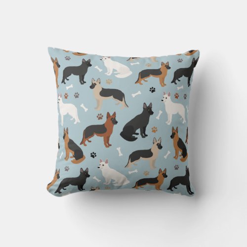 German Shepherd Bones and Paws Throw Pillow