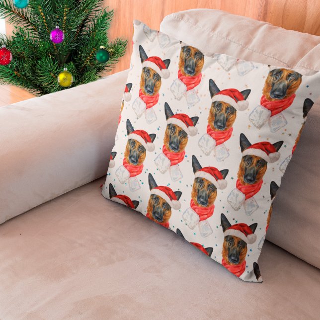 German Shepherd Breed Dog Pattern Stars Christmas Throw Pillow (Creator Uploaded)