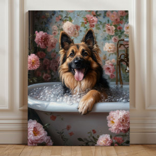 German Shepherd Bubble Bath Bliss Canvas Print
