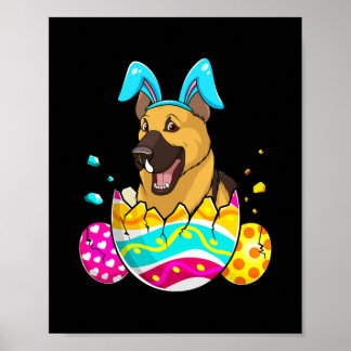 German Shepherd Bunny Ears Eggs Easter Day Cute Poster