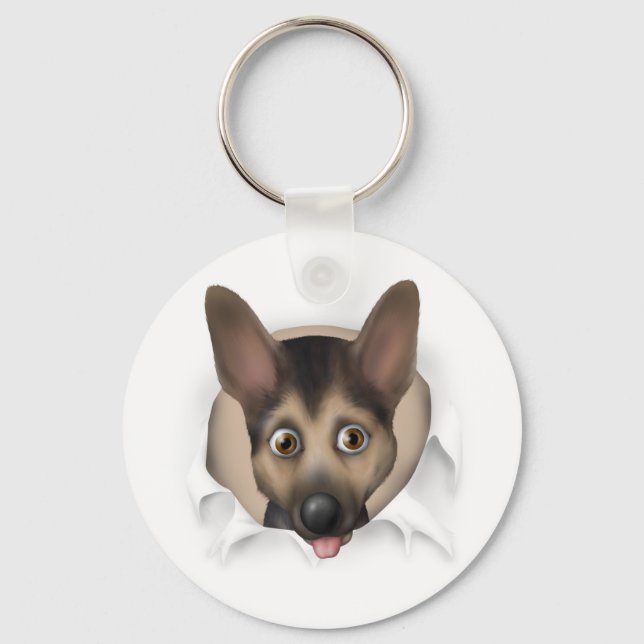 German Shepherd Busting Out Keychain (Front)