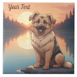 German Shepherd by Lake Ceramic Tile