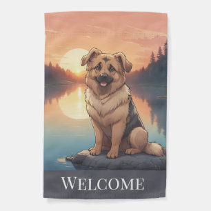 German Shepherd by Lake Garden Flag