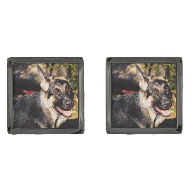 German Shepherd by Shirley Taylor Gunmetal Finish Cufflinks (Front)