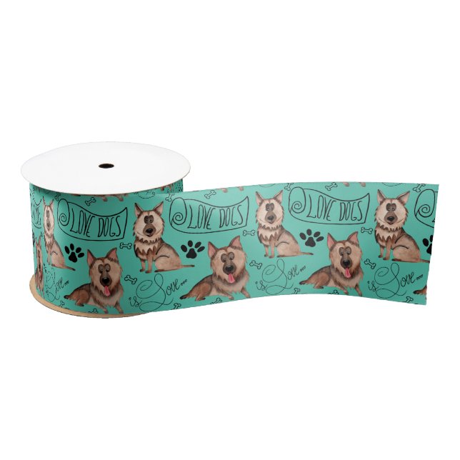 German Shepherd Cartoon Satin Ribbon (Spool)