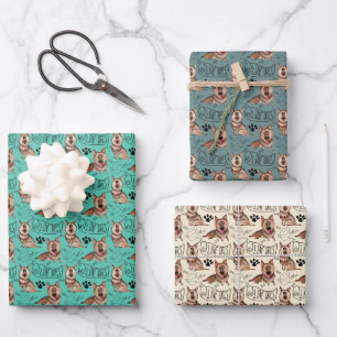 German Shepherd Cartoon Wrapping Paper Sheets