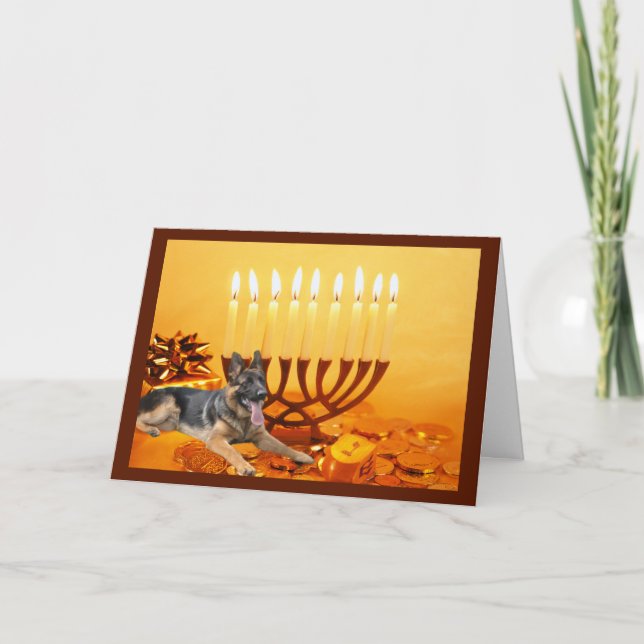 German Shepherd   Chanukah Card Menorah1 (Front)