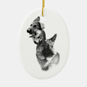 German Shepherd Charcoal 2 Ceramic Ornament