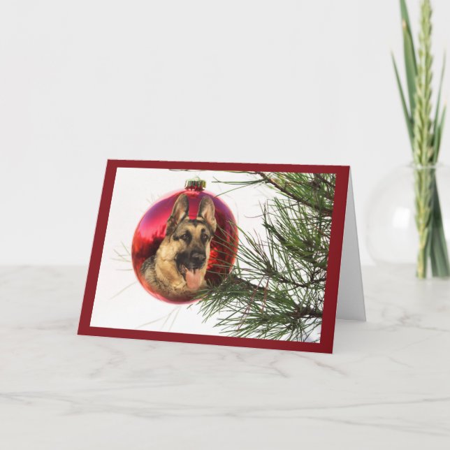 German Shepherd Christmas Ball Hanging2 Holiday Card (Front)