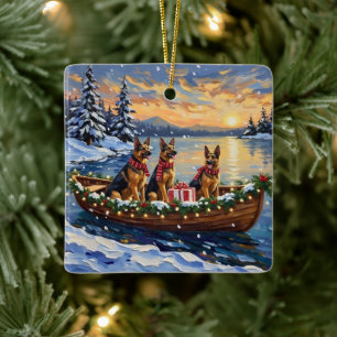 German Shepherd Christmas Boat Holiday Ceramic Ornament