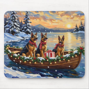 German Shepherd Christmas Boat Holiday Mouse Pad