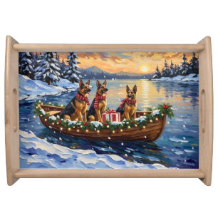 German Shepherd Christmas Boat Holiday Serving Tray