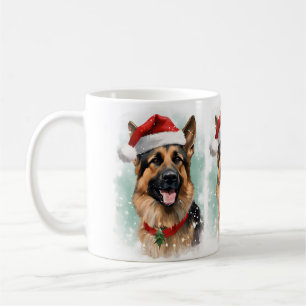 German Shepherd Christmas brush painting artwork Coffee Mug