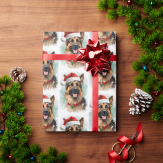 German Shepherd Christmas brush painting artwork Wrapping Paper