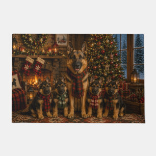 German Shepherd Christmas Cabin Painting Doormat
