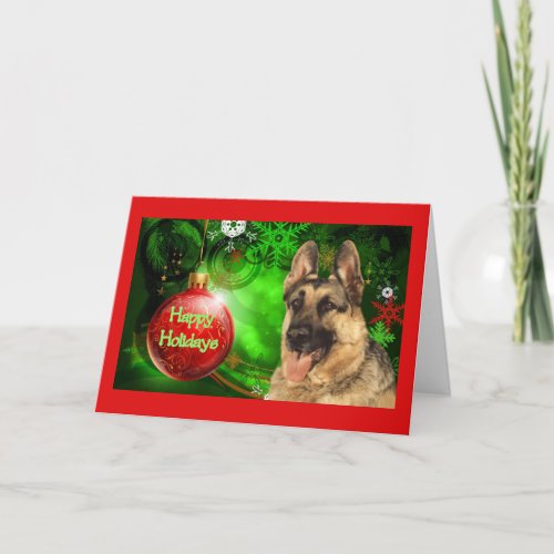 German Shepherd Christmas Card Red Ball Green