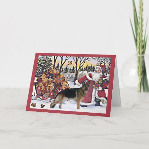 German Shepherd Christmas Card Santa Bears