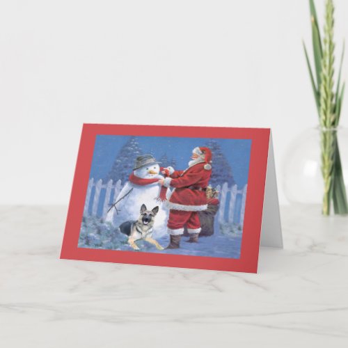 German Shepherd Christmas Card Santa Snowman