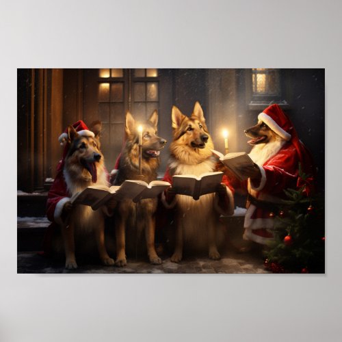 German Shepherd Christmas Carol Festive Holiday Poster