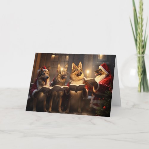 German Shepherd Christmas Carolers Festive Holiday Card