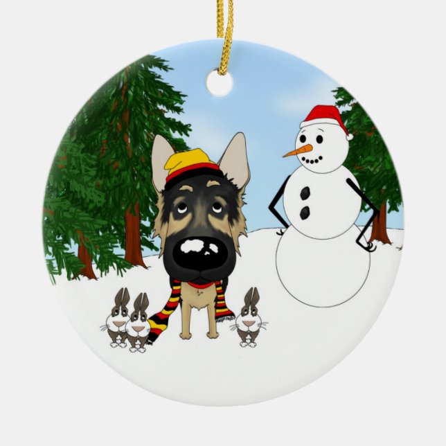 German Shepherd Christmas Ceramic Ornament (Front)