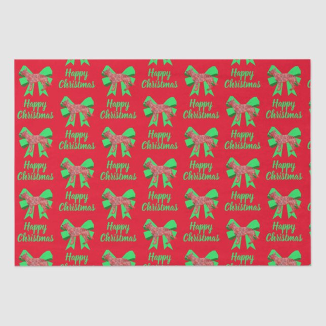 German Shepherd Christmas Dog & Green Bow Red Tissue Paper (Front)