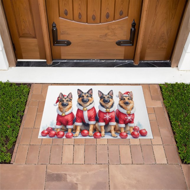 German Shepherd Christmas Dress Santa Hat Doormat (Outdoor)