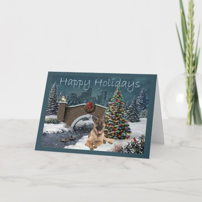 German Shepherd Christmas Evening4 Holiday Card (Front)