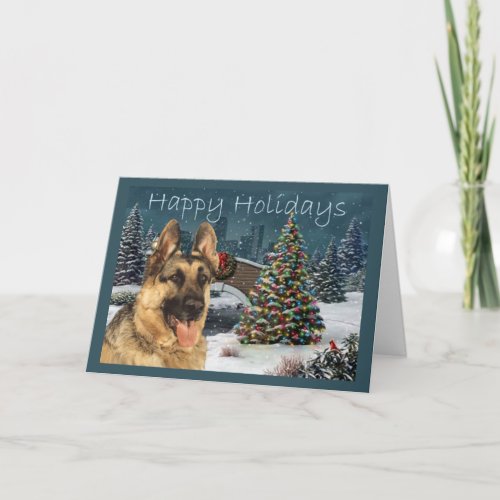 German Shepherd Christmas Evening Holiday Card