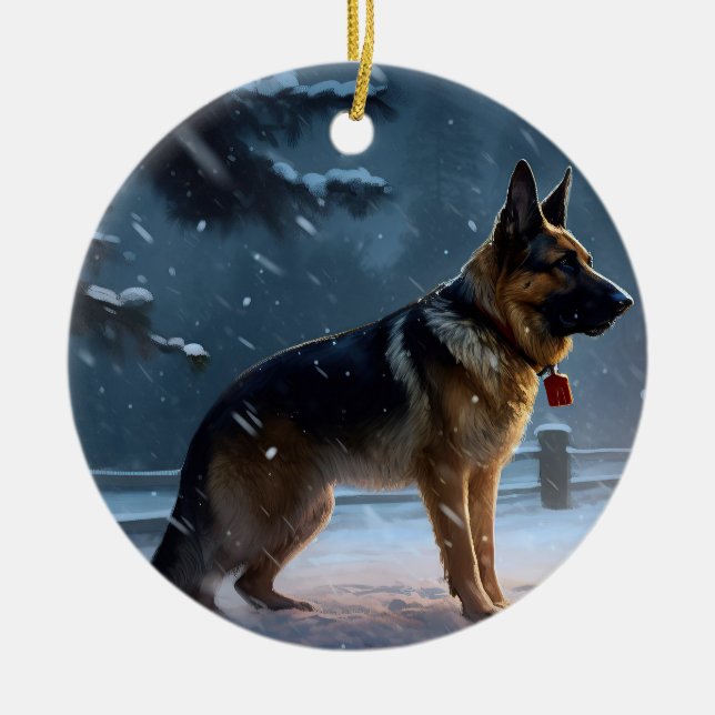 German Shepherd Christmas Festive Season  Ceramic Ornament (Front)