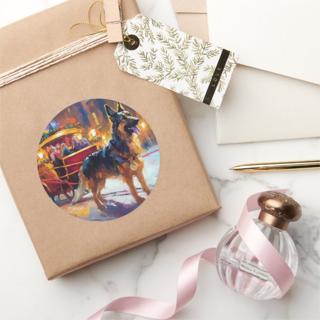 German Shepherd Christmas Festive Season Classic Round Sticker (Gifting)