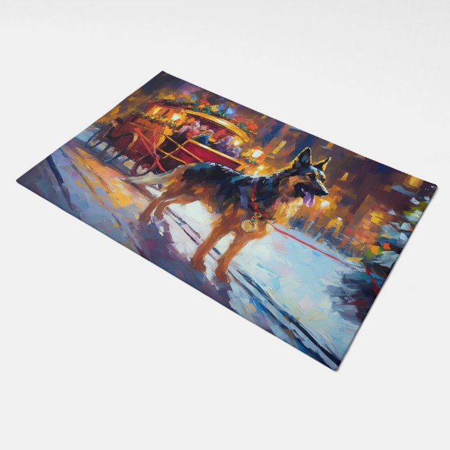 German Shepherd Christmas Festive Season Doormat (Angled)