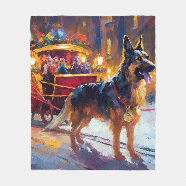 German Shepherd Christmas Festive Season Fleece Blanket (Front)