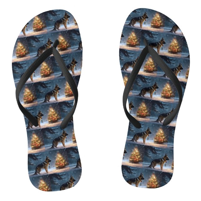 German Shepherd Christmas Festive Season  Flip Flops (Footbed)