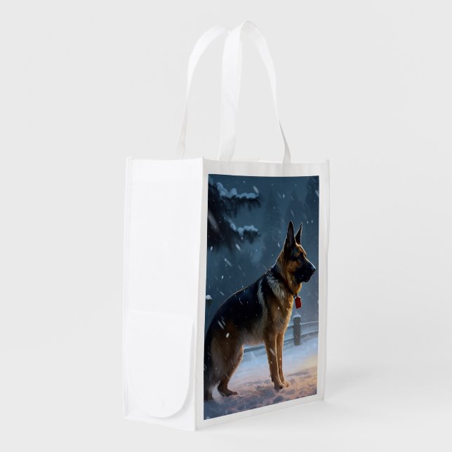 German Shepherd Christmas Festive Season  Grocery Bag (Front Side)