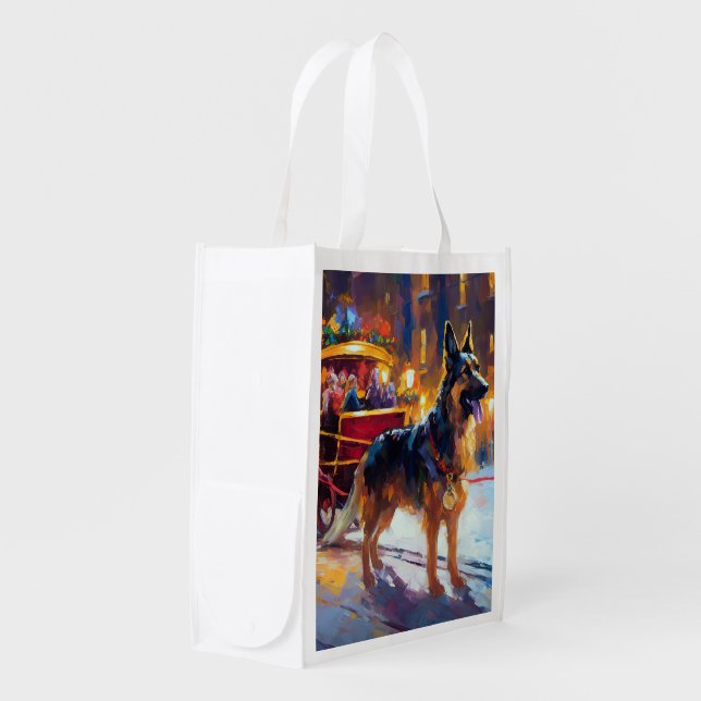 German Shepherd Christmas Festive Season Grocery Bag (Front Side)