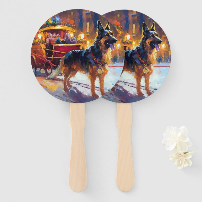 German Shepherd Christmas Festive Season Hand Fan (Front and Back)