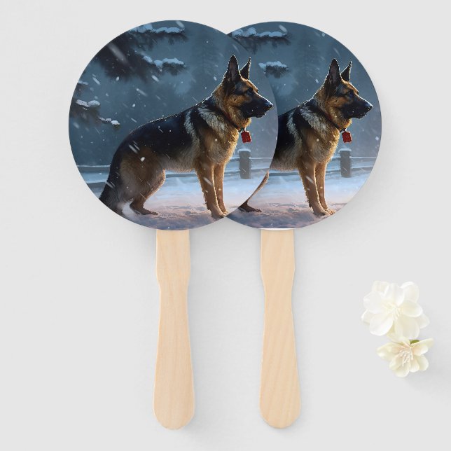 German Shepherd Christmas Festive Season  Hand Fan (Front and Back)