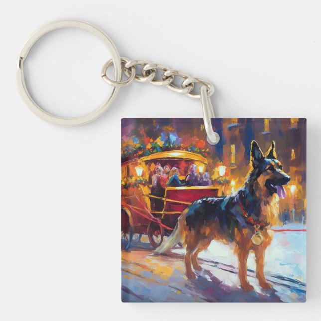 German Shepherd Christmas Festive Season Keychain (Front)