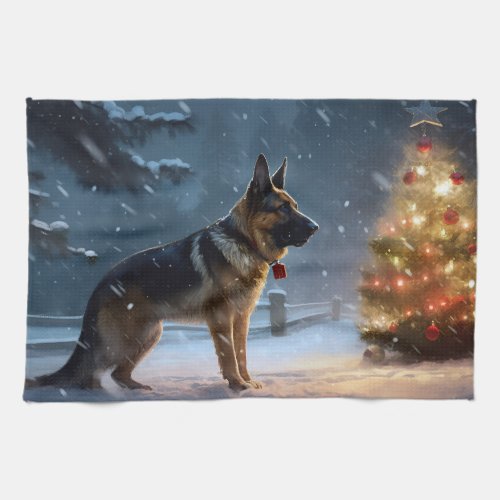 German Shepherd Christmas Festive Season  Kitchen Towel