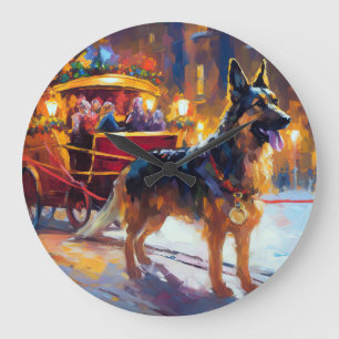 German Shepherd Christmas Festive Season Large Clock