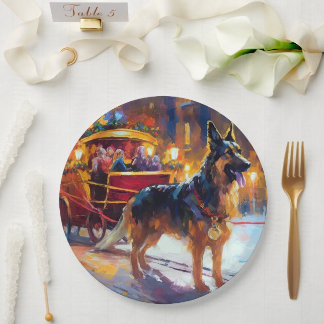 German Shepherd Christmas Festive Season Paper Plates (Wedding)