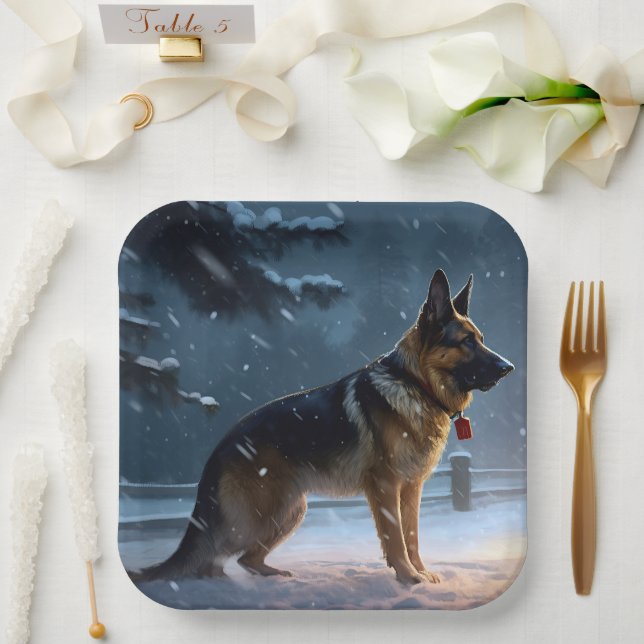 German Shepherd Christmas Festive Season  Paper Plates (Wedding)