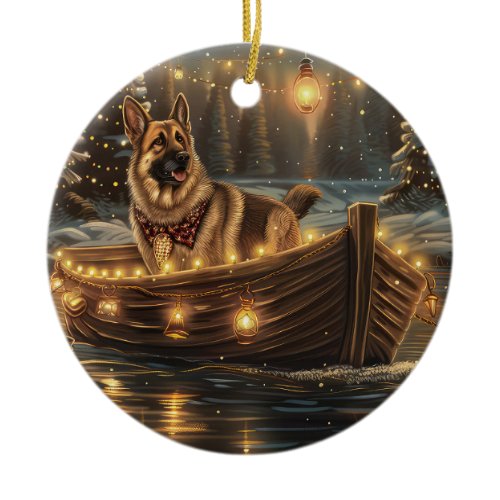 German Shepherd Christmas Festive Voyage  Ceramic Ornament