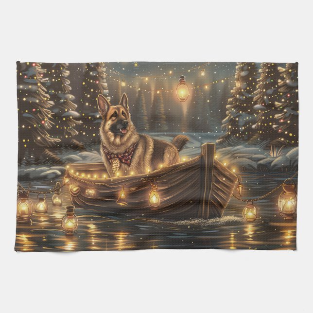 German Shepherd Christmas Festive Voyage  Kitchen Towel (Horizontal)