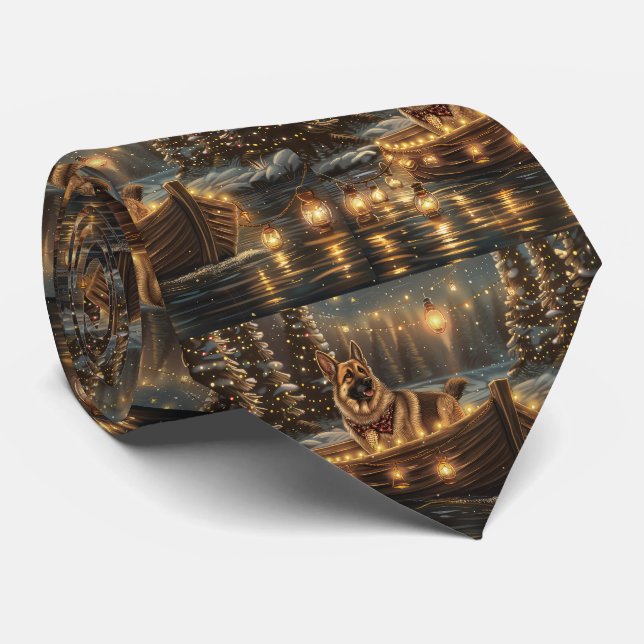 German Shepherd Christmas Festive Voyage  Neck Tie (Rolled)