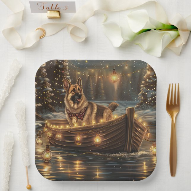 German Shepherd Christmas Festive Voyage  Paper Plates (Wedding)